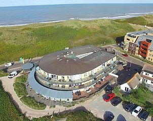Aerial photo of Wijde Blick 301 Callantsoog vacation home on the North Sea coast in North Holland.