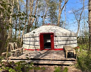 Yurt met houten terras in Vakantiehuisje in Schagerbrug, Noordzeekust, Noord-Holland.