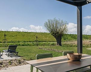 Uitzicht vanaf het terras van Lodge 4B, vakantiehuis in Wijdenes, geniet van de natuur en rust aan de IJsselmeerkust.