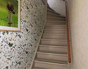 Trap met bloemrijke wanddecoratie in Vakantiehuisje in Schagen, Noord-Holland noord.