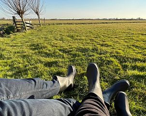 Ontspannen in de tuin van Vakantiehuisje in Schagen met uitzicht op de velden van Noord-Holland noord.