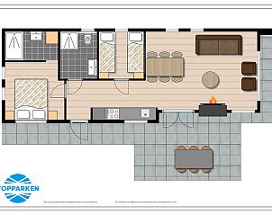 Floor plan of Nature Lodge for 4 people in Berkhout, North Holland. Comfortable layout with kitchen, living room, and bedrooms in a vacation home.