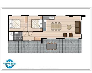 Floor plan of Module Special 4 persons, vacation home in Berkhout, North Holland. Cozy layout with terrace and modern amenities.