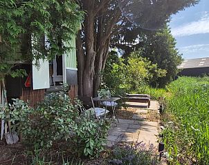 Zonnig terras bij Huisje in Broek in Waterland, vakantieaccommodatie in Amsterdam.