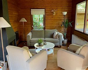 Gezellige woonkamer van Huisje in Nutter, vakantiehuis in Twente, Overijssel, met houten interieur en comfortabel meubilair.