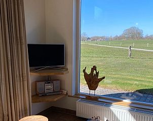 Prachtig uitzicht vanuit de woonkamer van Huisje in Den Ham, Twente, Overijssel.