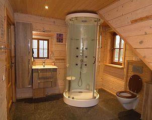 Moderne douche in Vakantiehuis in Den Ham, Twente, Overijssel met houten interieur.