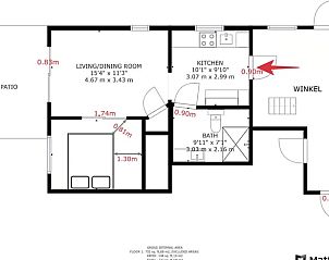 Plattegrond van Vakantiehuis in De Pollen, Geesteren, met overzicht van kamers.