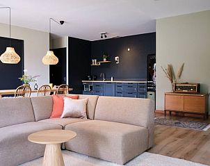 Gezellige woonkamer van Huisje in Reutum, een vakantiehuis in Twente, Overijssel, met moderne keuken en stijlvolle inrichting.