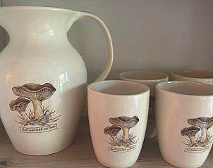 Rustieke mokken in Huisje in Haaksbergen, vakantiehuis in Twente, Overijssel.