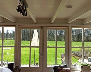 Panoramisch uitzicht vanuit de woonkamer van Huisje in Oldenzaal, vakantiehuis in Twente.