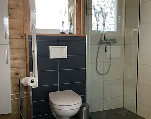 Moderne badkamer in vakantiehuis in Markelo, Twente, Overijssel met douche en toilet.