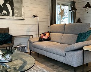 Gezellige woonkamer van vakantiehuis in Markelo, Twente, met comfortabele bank.