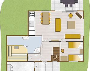 Plattegrond begane grond van Boshuus Wellness vakantiehuis in Deurningen, Twente.
