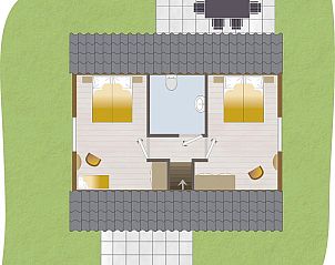 Bovenverdieping plattegrond van Boshuus Comfort, een vakantiehuis in Deurningen, Twente, met indeling van slaapkamers en badkamer.