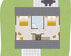 Plattegrond van de bovenverdieping van Boshuus Comfort Plus vakantiehuis in Deurningen, Twente, met praktische indeling.