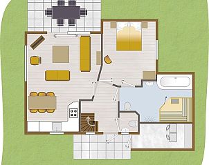Plattegrond van de begane grond van Boshuus XL Wellness vakantiehuis in Deurningen, Twente.
