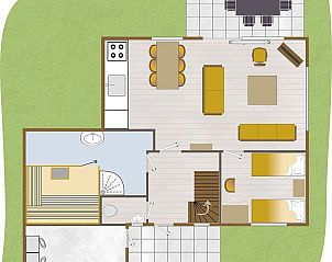 Plattegrond van de begane grond van Boshuus Wellness vakantiehuis in Deurningen, Twente, met overzicht van de indeling.