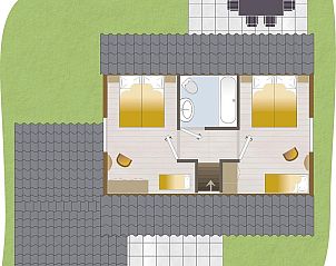 Plattegrond van de bovenverdieping van Boshuus Wellness vakantiehuis in Deurningen, Twente, met slaapkamers en badkamer.