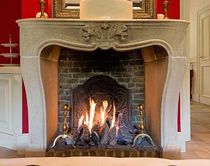 Gezellige open haard in vakantiehuis Erve Het Klaashuis in Deurningen, Twente, Overijssel, perfect voor knusse avonden in een landelijke setting.