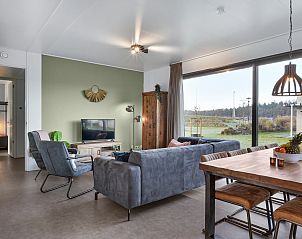 Offener Wohnbereich Sallandse Heuvelrug 8-Personen-Haus 8B, Hoge Hexel, Twente, mit modernen Mbeln und Blick auf die Natur.