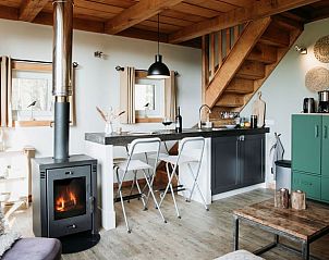 Cozy interior of Holiday Home in Buurse, Twente with wood stove and modern kitchen for a cozy vacation in Overijssel.