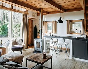 Cozy indoor area of Holiday cottage in Buurse, Twente, Overijssel with wood stove and country kitchen.