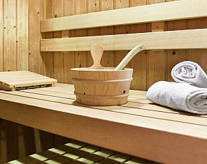 Seitenansicht von Twenhaarsveld 6-Personen-Bungalow 6CE, Holten, mit Terrasse und grner Umgebung in Overijssel.