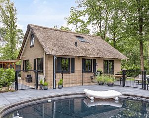 Huisje in Holten, een charmant vakantiehuis in Salland, Overijssel, met rieten dak en terras, omringd door weelderige natuur.
