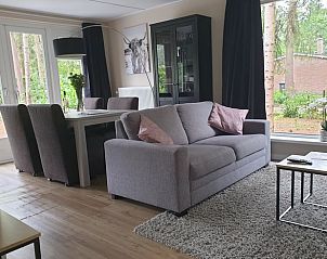 Gemtliches Wohnzimmer im Ferienhaus in Holten mit Blick auf die Wlder von Salland, Overijssel.