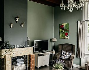 Sfeervolle zithoek met open haard in Vakantiehuisje in Olst, Salland, Overijssel.