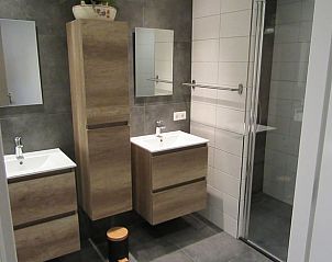 Luxe badkamer met dubbele wastafel in Vakantiehuis in Olst, Salland, Overijssel.