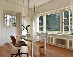 Werkplek met uitzicht op tuin in Huisje in Wesepe, vakantiehuis in Wesepe, Salland, Overijssel.