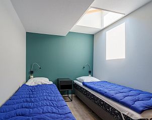 Slaapkamer met twee eenpersoonsbedden in Regge en Weidezicht vakantiehuis Marle, Salland, Overijssel.