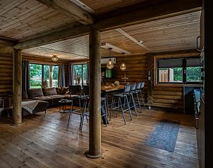 Cozy living room in Holiday home in Ommen, with wooden interior, located in the Vecht region, Overijssel.