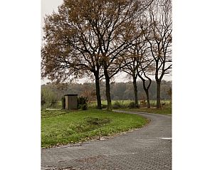Quiet surroundings of Cottage in Ommen, vacation home in the Vecht region, Overijssel, with winding road and autumn trees.