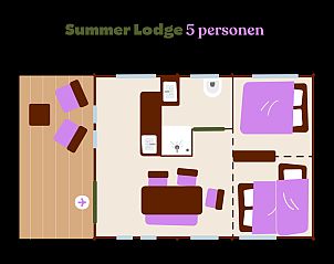 Plattegrond van Summer Lodge 5 personen, een ruime glamping lodge in de groene omgeving van Beerze, Overijssel.