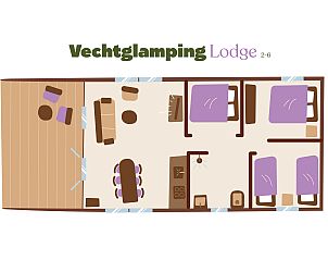Plattegrond van Vechtglamping Lodge 2-6 in Vechtstreek, Overijssel.