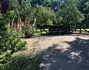 Bloemenrijke entree van Huisje in Balkbrug, vakantiehuis in Vechtstreek, Overijssel.