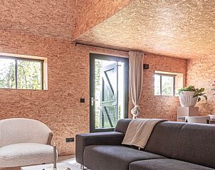 Gezellige woonkamer van Vakantiehuisje in Kloosterhaar, Vechtstreek Overijssel, met moderne inrichting en veel natuurlijk licht.