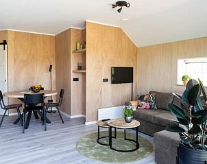 Gezellige woonkamer van Vakantiehuisje in Scheerwolde, Overijssel, met moderne inrichting en comfort.
