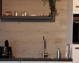 Strakke keukeninrichting in Vakantiehuisje in Scheerwolde, Overijssel, met moderne apparatuur en design.