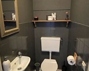 Moderne badkamer van Vakantiehuis in IJhorst, voorzien van alle gemakken in Overijssel.