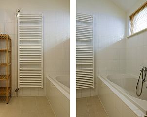 Stijlvolle badkamer in Vakantiehuisje in Baarn, Utrecht noord, met bad en handdoekradiator.