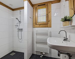 Modernes Badezimmer in Vakantiewoning Sparrendaal, Doorn, Utrechtse Heuvelrug. Komfortables Ferienhaus mit Dusche und Waschbecken.