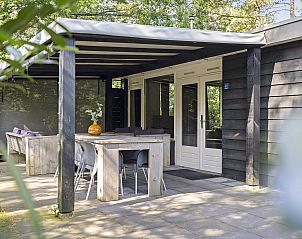 Veranda van Bungalow Schoonoord in Doorn, Utrechtse Heuvelrug, omgeven door natuur en rust, perfect voor een ontspannen vakantie.