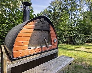 Geniet van een pizza-oven in de tuin van Bungalow Schoonoord, Doorn, Utrechtse Heuvelrug, omgeven door groene natuur.