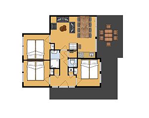 Der Grundriss von Bungalow Kraaijbeek, Doorn, Utrechtse Heuvelrug, zeigt die praktische Aufteilung fr einen komfortablen Aufenthalt.