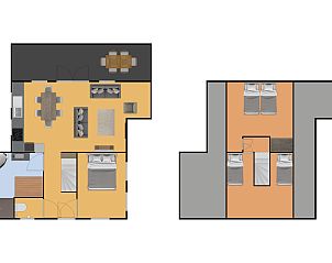 Plattegrond van Vakantiewoning Molenbosch in Doorn, Utrechtse Heuvelrug, met ruime indeling en comfortabele slaapkamers.
