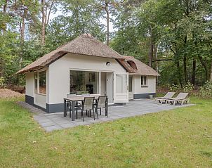 Terras van Bungalow Ruiterberg in Doorn met tuinmeubilair, gelegen op de Utrechtse Heuvelrug.